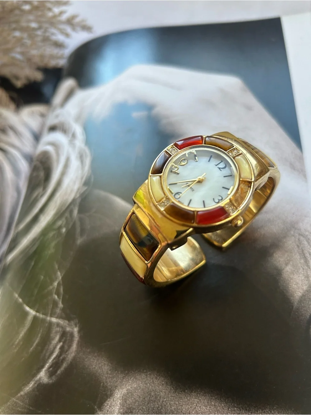 japan movt Gold-Tone Women's Watch with Red Accents